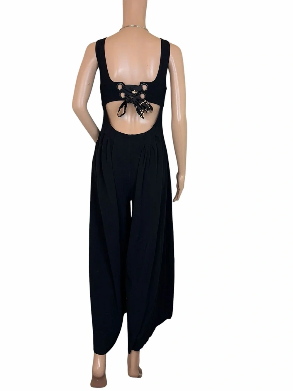 Free People Black Open Back Wide Leg Jumpsuit Tie Back Cutout Sleeveless